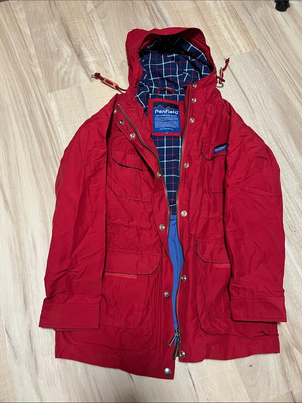 Penfield Kasson Red Hooded Field Jacket with Plaid Lining XS